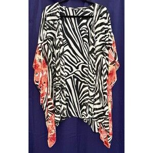 NWOT Dennis Basso Zebra Floral Cover Up 1X Sheer Kimono Resort Beach Vacation